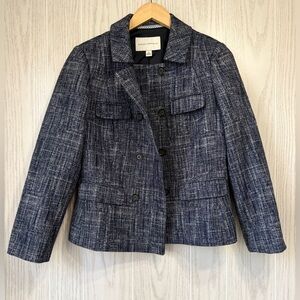Banana Republic Linen Blend Blazer Double Breasted Crosshatched Tweed Size 8